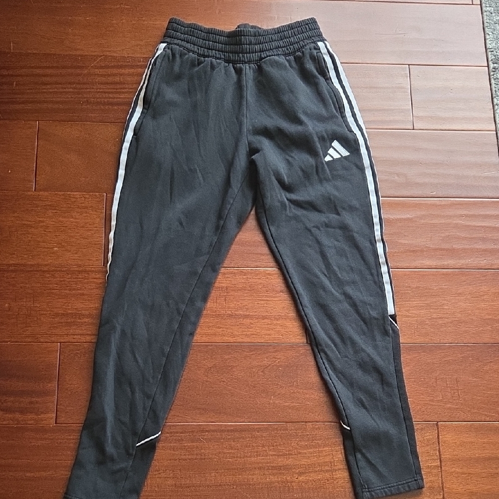 Adidas Mens Black Joggers with White Stripes